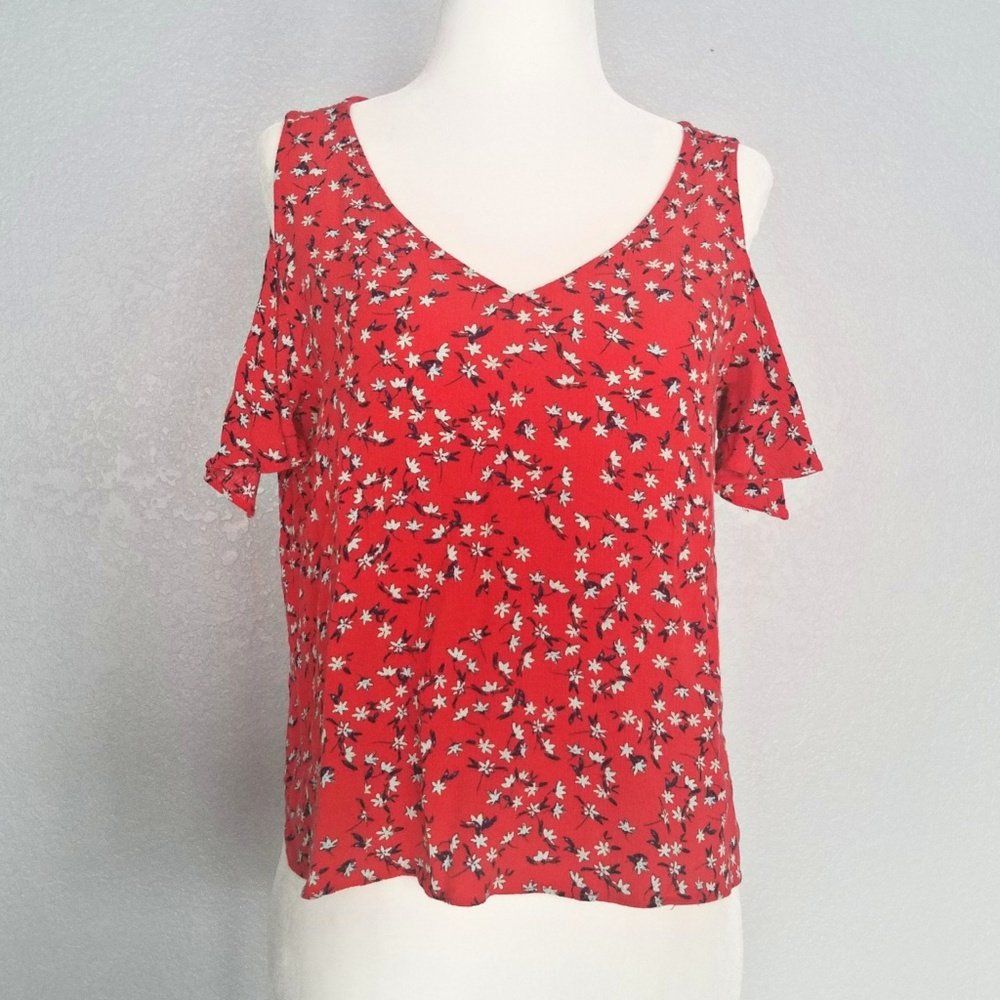 a.n.a. Floral Cold Shoulder Blouse